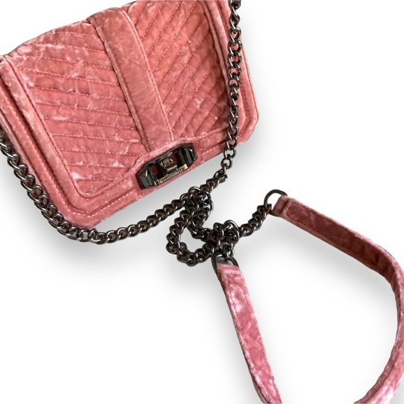Rebecca Minkoff Handbags - Rebecca Minkoff Pink Velvet Small Love Chevron Quilted Crossbody Bag
